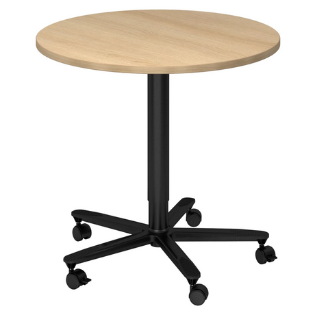 Sistema tavolo da conferenza BISTRO 80R D con piano rotondo in rovere e base a stella nera su ruote di hjh OFFICE PRO