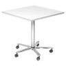 Tavolo da conferenza BISTRO 88Q C con piano bianco e base a stella cromata su ruote di hjh OFFICE PRO