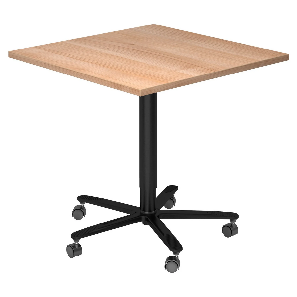 Tavolo da conferenza BISTRO 88Q D con piano in rovere rustico e base a stella nera su ruote di hjh OFFICE PRO