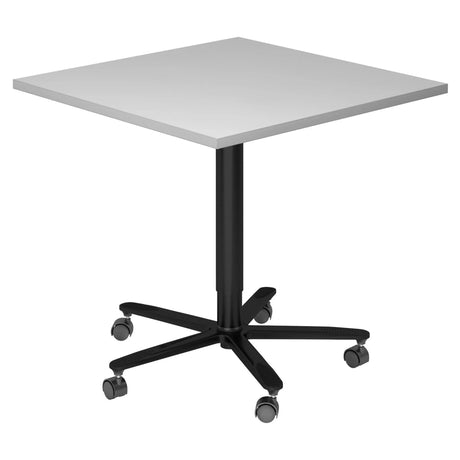 Sistema tavolo da conferenza BISTRO 88Q D con piano grigio e base a stella nera su ruote di hjh OFFICE PRO