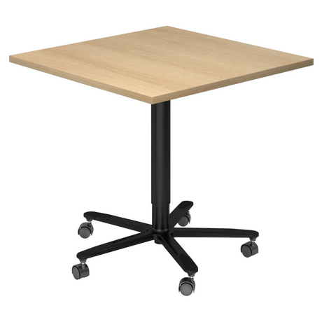 Sistema tavolo da conferenza BISTRO 88Q D con piano quadrato in rovere e base a stella nera su ruote di hjh OFFICE PRO