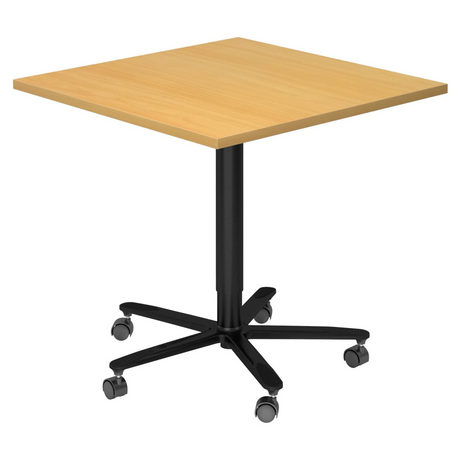 Sistema tavolo da conferenza BISTRO 88Q D con piano color faggio e base a stella nera su ruote di hjh OFFICE PRO