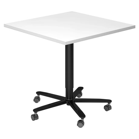 Sistema tavolo da conferenza BISTRO 88Q D con piano bianco e base a stella nera su ruote di hjh OFFICE PRO