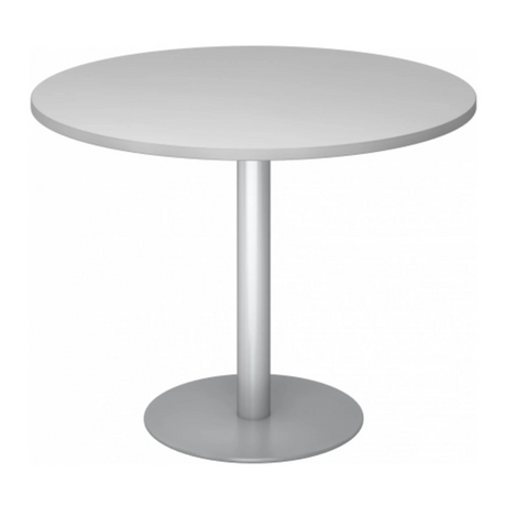 Tavolo da conferenza Sistema rotondo BISTRO F100R S in grigio argento con base centrale di hjh OFFICE PRO