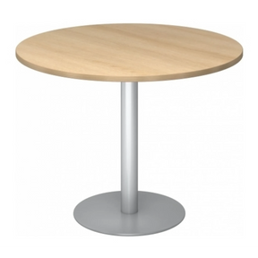 Tavolo da conferenza Sistema rotondo BISTRO F100R S con piano effetto rovere chiaro e base argento di hjh OFFICE PRO