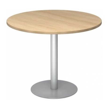 Tavolo da conferenza Sistema rotondo BISTRO F100R S con piano effetto rovere chiaro e base argento di hjh OFFICE PRO