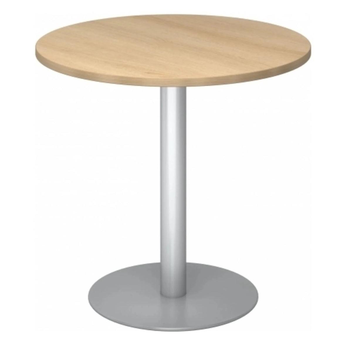 Tavolo da conferenza rotondo Sistema BISTRO F80R S con piano in legno di rovere e base argentata di hjh OFFICE PRO
