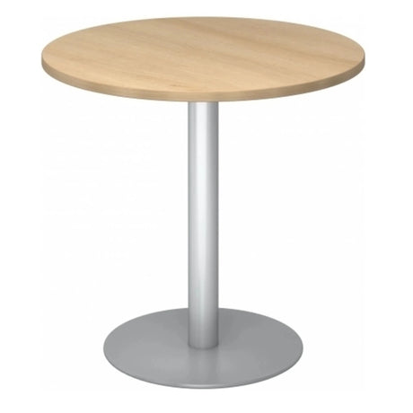 Tavolo da conferenza rotondo Sistema BISTRO F80R S con piano in legno di rovere e base argentata di hjh OFFICE PRO