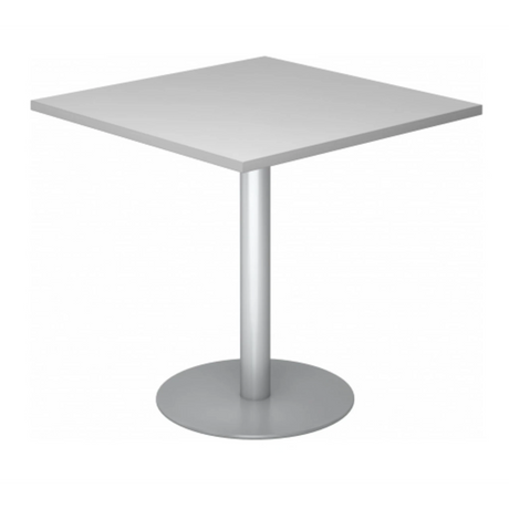 Tavolo da conferenza Sistema BISTRO F88Q S grigio argento con piano quadrato e base rotonda di hjh OFFICE PRO