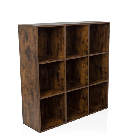 Scaffale BJORKE in look rovere affumicato con nove scomparti quadrati aperti di hjh LIVING