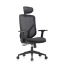 Sedia Home Office BLACORE in nero con schienale in rete, poggiatesta e braccioli di MyBuero