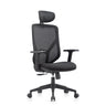 Sedia Home Office BLACORE in nero con schienale in rete, poggiatesta e braccioli di MyBuero