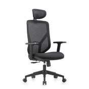 Sedia Home Office BLACORE in nero con schienale in rete, poggiatesta e braccioli di MyBuero
