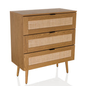 Cassettiera BOHEO K in rovere con tre cassetti e frontali in paglia di Vienna di hjh LIVING