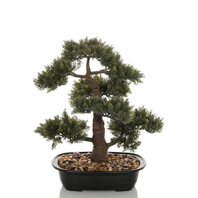 Piante artificiali BONSAI a forma di bonsai verde in una ciotola nera con sassolini di hjh OFFICE