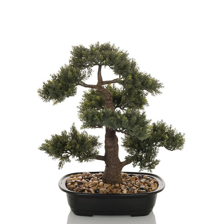 Piante artificiali BONSAI a forma di bonsai verde in una ciotola nera con sassolini di hjh OFFICE