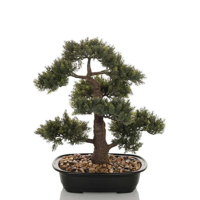 Piante artificiali BONSAI a forma di bonsai verde in una ciotola nera con sassolini di hjh OFFICE
