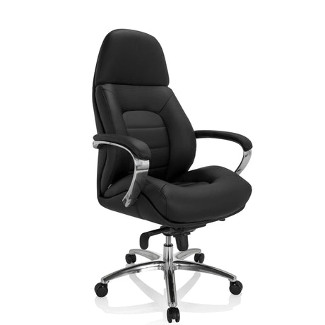 Sedia girevole BRENTON XXL nera con rivestimento in pelle e base a stella lucida di hjh OFFICE