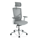 Sedia da ufficio professionale BRETON PRO W in grigio con schienale in rete, poggiatesta e base a stella argentata di hjh OFFICE
