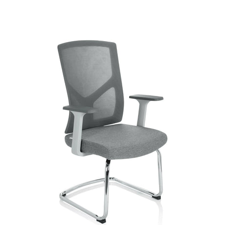 Sedia a sbalzo BRETON V W grigia con schienale in rete, braccioli e base a slitta di hjh OFFICE