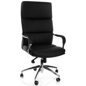 Poltrona professionale BRUNELLO 20 nera con rivestimento in pelle e base cromata di hjh OFFICE