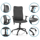 Sedia Home Office ARTON 30 nera con viste dettagliate della regolazione dell'altezza e delle rotelle di hjh OFFICE
