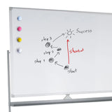 Superficie scrivibile della lavagna bianca MULTIBOARD I con quattro magneti colorati e note scritte a mano di hjh OFFICE