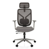 High-end Sedia da ufficio CASSILIS W grigia con schienale in rete e base a cinque ruote di hjh OFFICE – vista a 360° (vista frontale 0°)