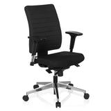 Sedia da ufficio professionale PRO-TEC 350 nera con braccioli e base argentata a cinque ruote di hjh OFFICE – vista a 360° (vista frontale a tre quarti 40°)
