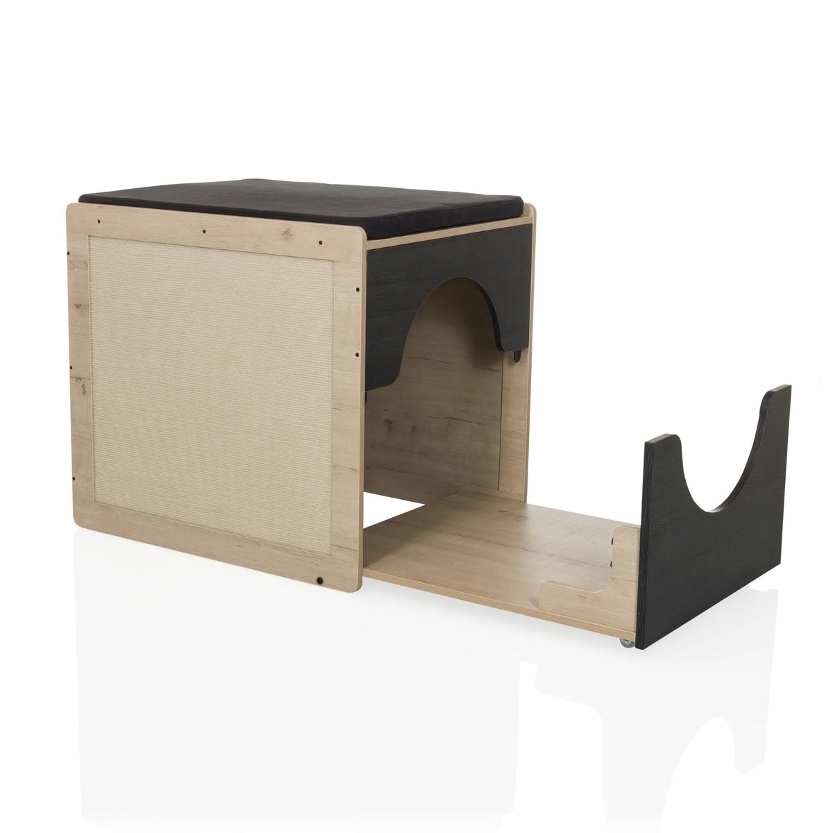 Cuccia per gatto KITTY PAWBOX 2 nei colori nero e rovere con superficie di riposo integrata di hjh LIVING