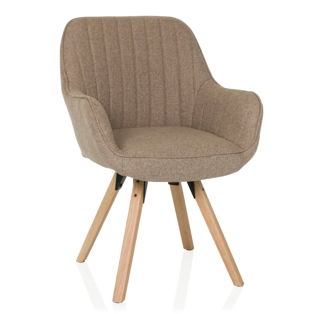 Sedia imbottita beige SCANDI SOFT con rivestimento in tessuto strutturato e quattro gambe in legno di hjh LIVING – vista a 360° (vista frontale 15°)