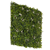 Pannello vegetale verde MORE GREEN I con foglie di felce e piccoli fiori bianchi di hjh OFFICE – vista a 360° (vista posteriore a tre quarti 240°)