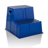 Sgabello blu TIO-E2 a due gradini di hjh OFFICE – vista a 360° (vista frontale a tre quarti 30°)