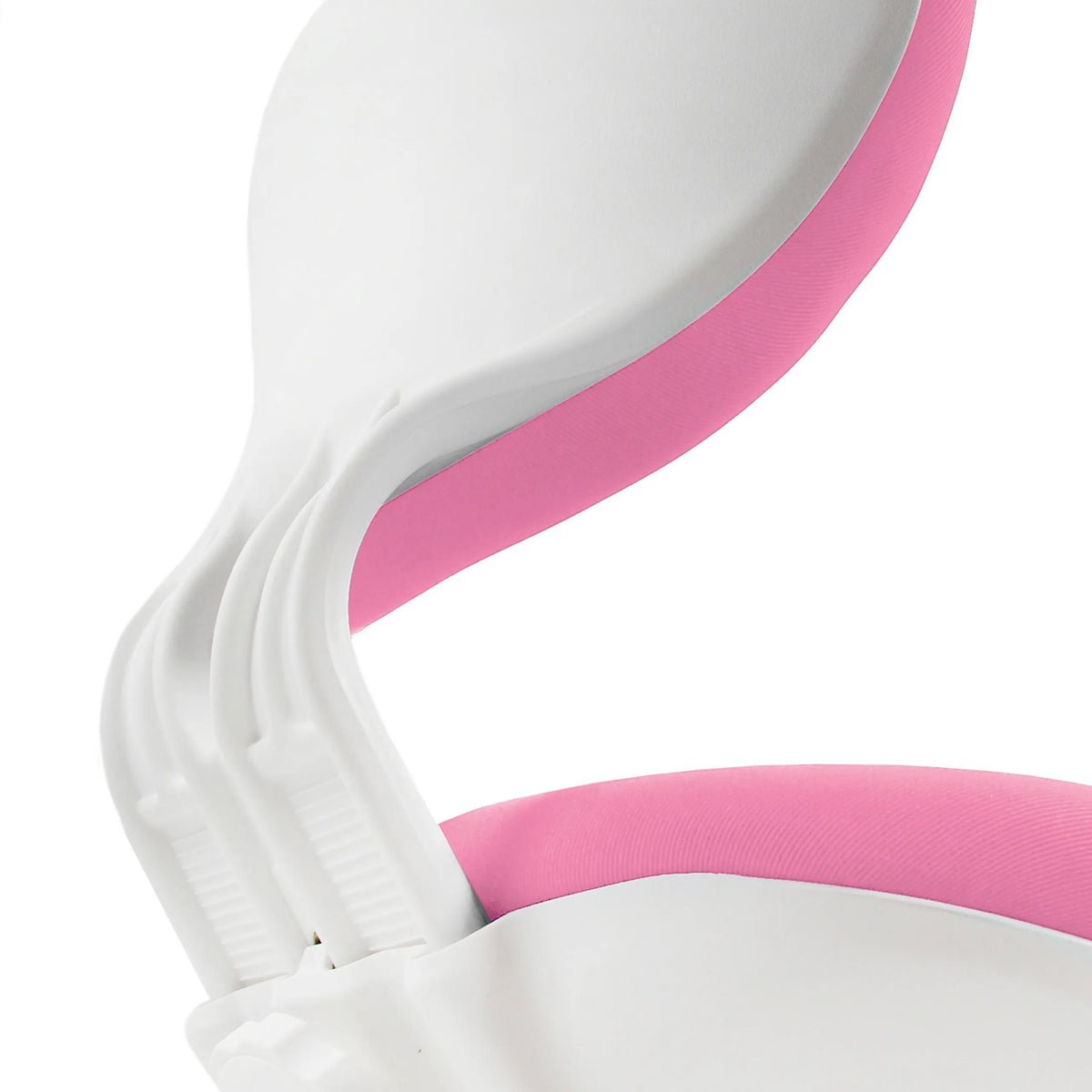 Vista laterale di dettaglio del guscio in plastica bianca e dell'imbottitura rosa della sedia girevole per bambini KID VIVO di hjh OFFICE