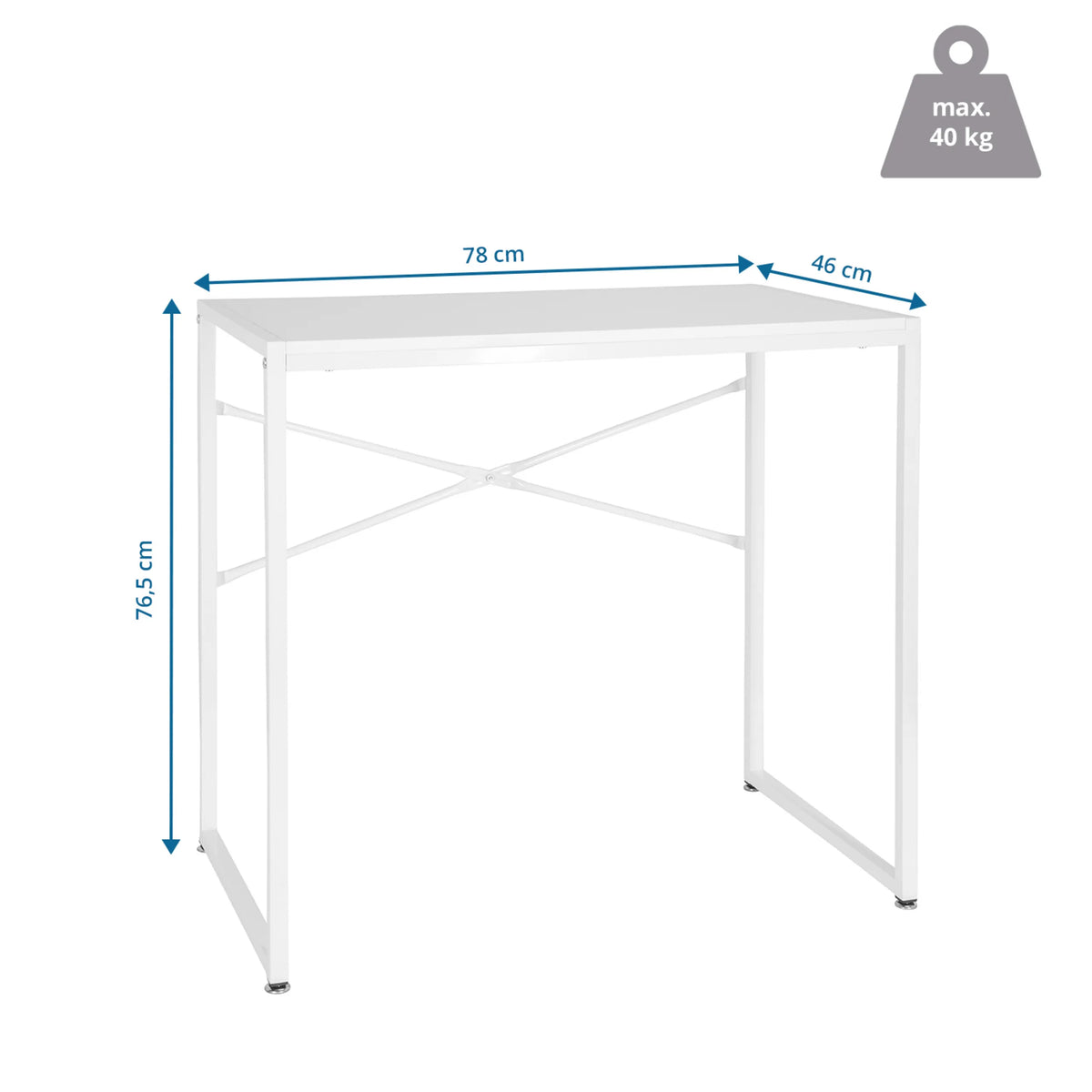 Disegno dimensionale della Scrivania EASY UP H I di 78 × 46 cm con una portata massima di 40 kg di hjh OFFICE