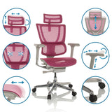 Rosa Luxus-Chefsessel ERGOHUMAN SLIM G GEN2 mit verstellbarer Kopfstütze, Armlehnen und Netzrücken von hjh OFFICE