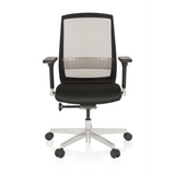 High-end Sedia da ufficio FOUNTAINE nera con schienale in rete e base a cinque ruote di hjh OFFICE – vista a 360° (vista frontale 0°)