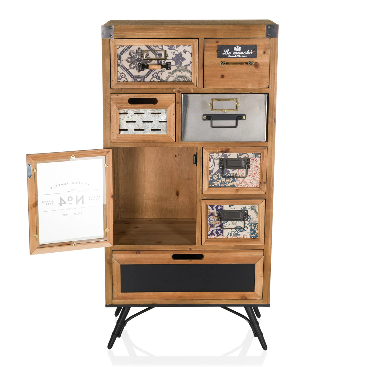 Madia CONTINENTO S in legno marrone scuro con vari cassetti e un vano aperto di hjh LIVING