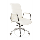 Poltrona professionale ASPERA 10 bianco crema con braccioli e base a cinque ruote di hjh OFFICE – vista a 360° (vista frontale a tre quarti 40°)