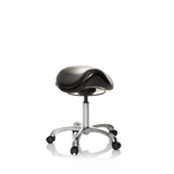 Sgabello a sella ORTHO SIT nero con crociera per i piedi e cinque ruote di hjh OFFICE – vista a 360° (vista frontale 20°)