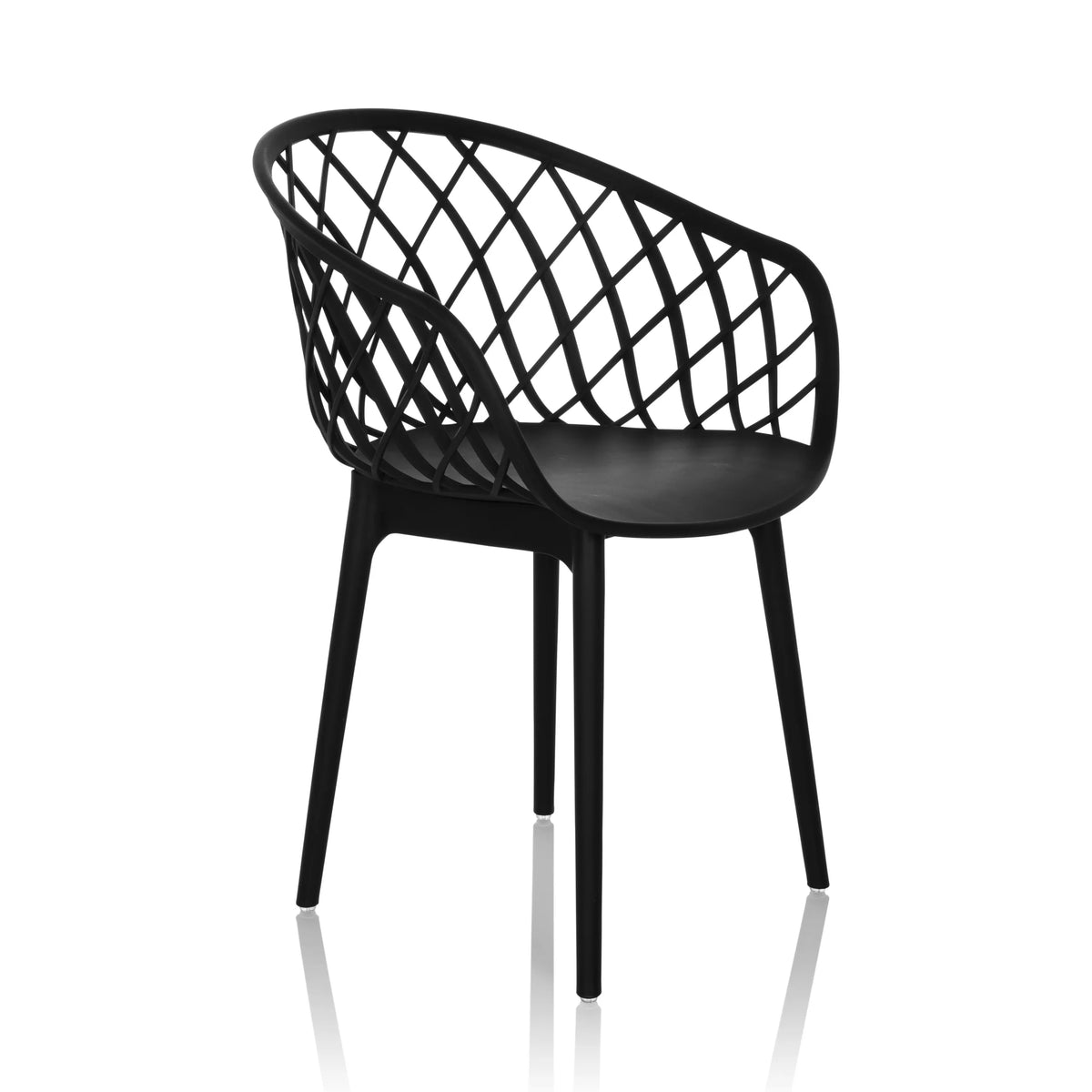 Sedia a conchiglia BEGIO B nera con schienale a griglia e quattro gambe di hjh OFFICE – vista a 360° (vista frontale a tre quarti 45°)