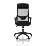 Sedia Home Office NEKEO nera con schienale in rete e base a cinque ruote di hjh OFFICE – vista a 360° (vista frontale 0°)