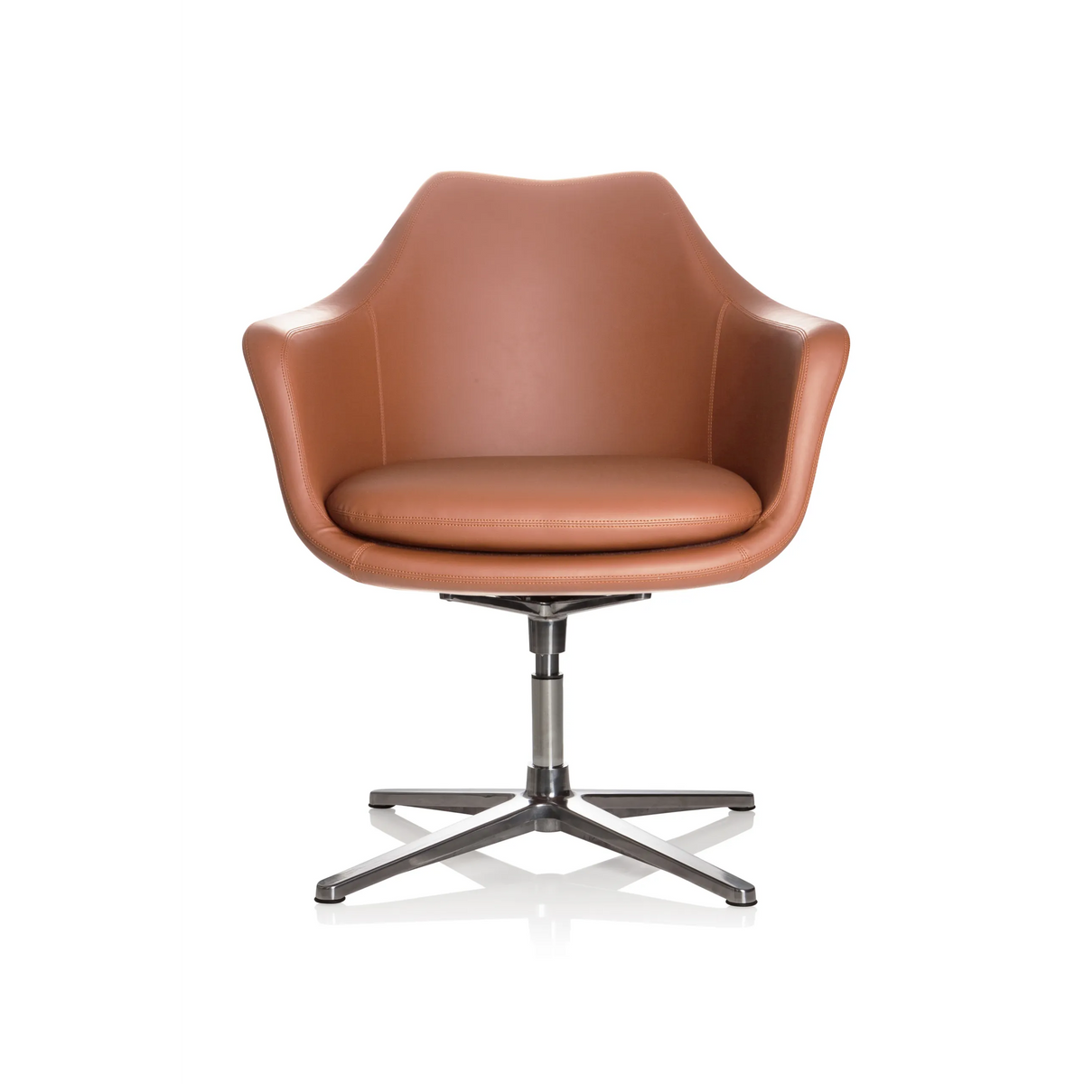 Poltrona Lounge ARTEMIA marrone con scocca curva e base a quattro razze di hjh OFFICE – vista a 360° (vista frontale 0°)