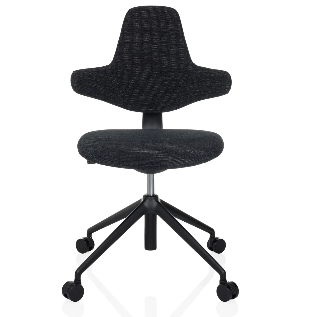 Sedia da ufficio professionale PALIANO nera con imbottitura e base a cinque ruote di hjh OFFICE – vista a 360° (vista frontale 0°)
