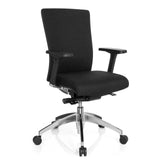 Sedia da ufficio professionale ASTRA BASE nera con braccioli e base a cinque ruote di hjh OFFICE – vista a 360° (vista frontale a tre quarti 40°)