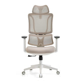Sedia da ufficio professionale ERGOMY W beige con schienale in rete e base bianca a cinque ruote di MyBuero – vista a 360° (vista frontale 0°)