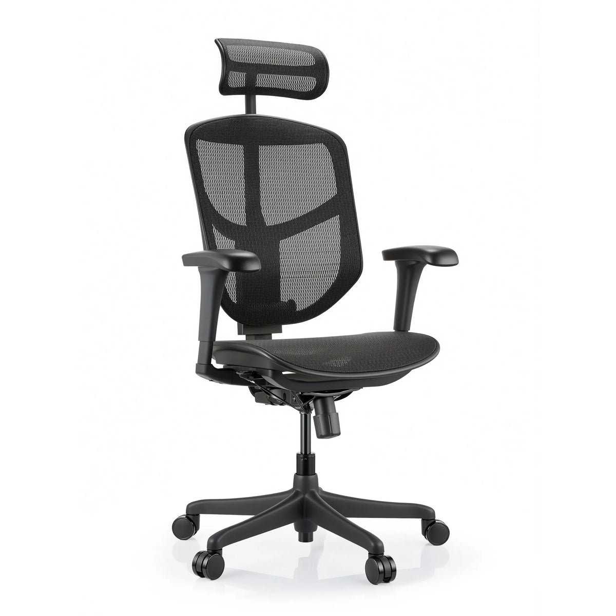Sedia da ufficio Enjoy Eco MB nera con rivestimento in rete, poggiatesta e braccioli regolabili di hjh OFFICE