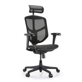 Sedia da ufficio Enjoy Eco MB nera con rivestimento in rete, poggiatesta e braccioli regolabili di hjh OFFICE