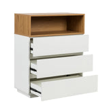Cassettiera MELMO K in bianco e rovere con tre cassetti parzialmente aperti di hjh LIVING