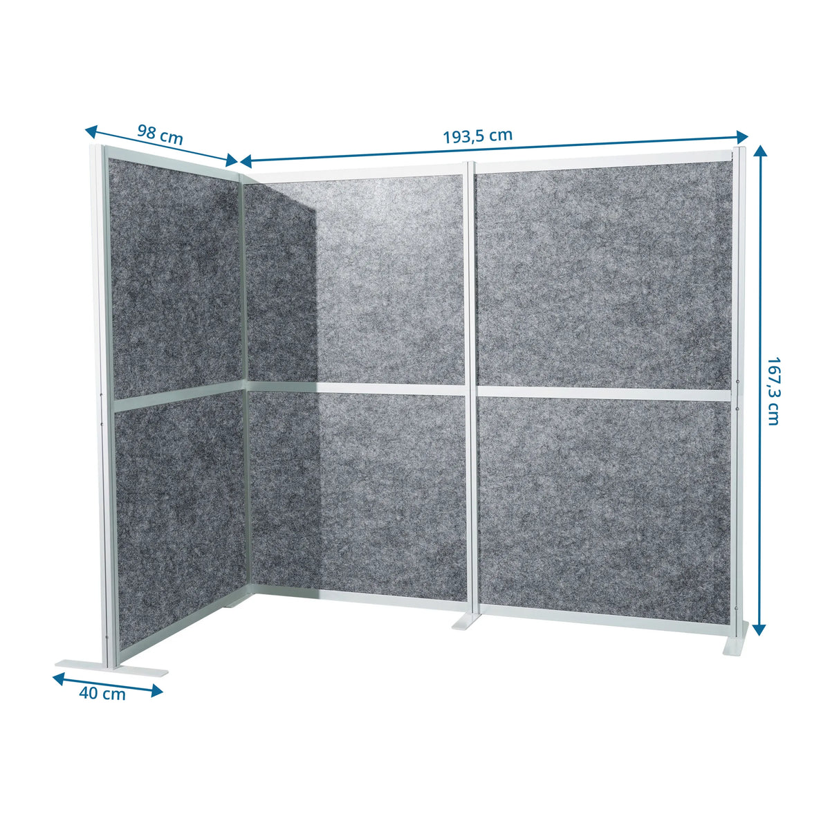 Disegno tecnico della Parete divisoria Flexmiut Modul L di 193,5 × 167,3 cm in grigio di hjh OFFICE